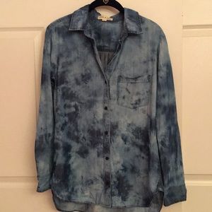 Blue tie dye chambray shirt